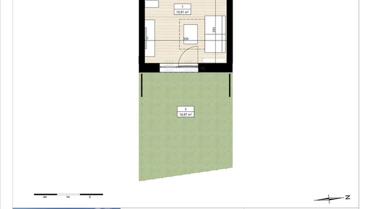 Rzut - Mieszkanie na sprzedaż 1 pokój o powierzchni 19,75 m² - numer B4/0/5 w Montano bud. B4 - apartamenty inwestycyjne