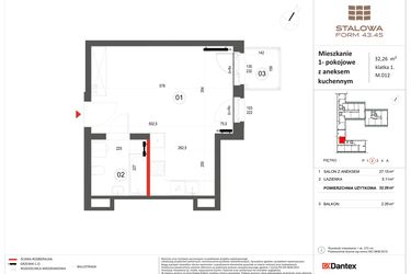 Rzut - Mieszkanie na sprzedaż 1 pokój o powierzchni 32,26 m² - numer 12 w Stalowa Form 43.45