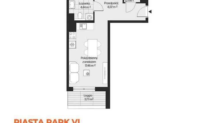 Rzut - Mieszkanie na sprzedaż 3 pokoje o powierzchni 56,19 m² - numer G1-106 w Piasta Park VI
