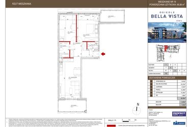 Rzut - Mieszkanie na sprzedaż 3 pokoje o powierzchni 66,88 m² - numer 1.19 w Bella Vista Etap IV