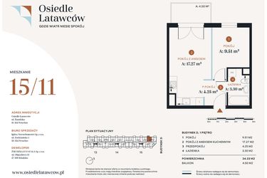 Rzut - Mieszkanie na sprzedaż 2 pokoje o powierzchni 34,33 m² - numer D15-11 w Osiedle Latawców