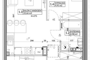 Rzut - Mieszkanie na sprzedaż 3 pokoje o powierzchni 56,89 m² - numer 21B w Osiedle Młodych