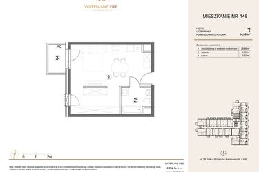Rzut - Mieszkanie na sprzedaż 1 pokój o powierzchni 34,65 m² - numer 148 w Waterlane Vibe