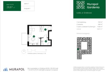 Rzut - Mieszkanie na sprzedaż 1 pokój o powierzchni 28,87 m² - numer 1.A.1.13 w Murapol Gardenia
