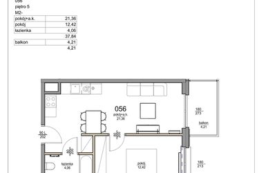 Rzut - Mieszkanie na sprzedaż 2 pokoje o powierzchni 37,84 m² - numer 56 w Rezydencja Liwska 3