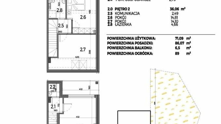 Rzut - Mieszkanie na sprzedaż 3 pokoje o powierzchni 71,09 m² - numer B16-2 w Aleja Miodowa