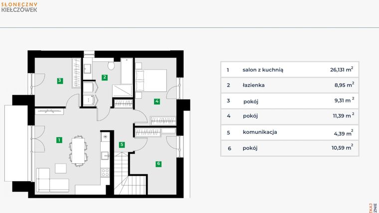 Rzut - Mieszkanie na sprzedaż 4 pokoje o powierzchni 71,26 m² - numer 5H/2 w Słoneczny Kiełczówek etap VII