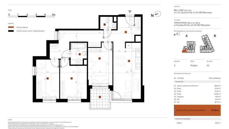 Rzut - Mieszkanie na sprzedaż 4 pokoje o powierzchni 77,02 m² - numer 42 w MY Głębocka