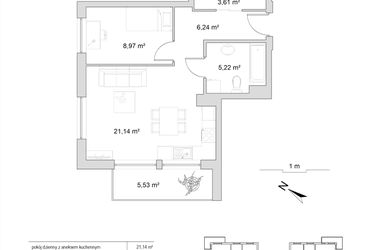 Rzut - Mieszkanie na sprzedaż 2 pokoje o powierzchni 45,18 m² - numer 8.7 w Vela Park