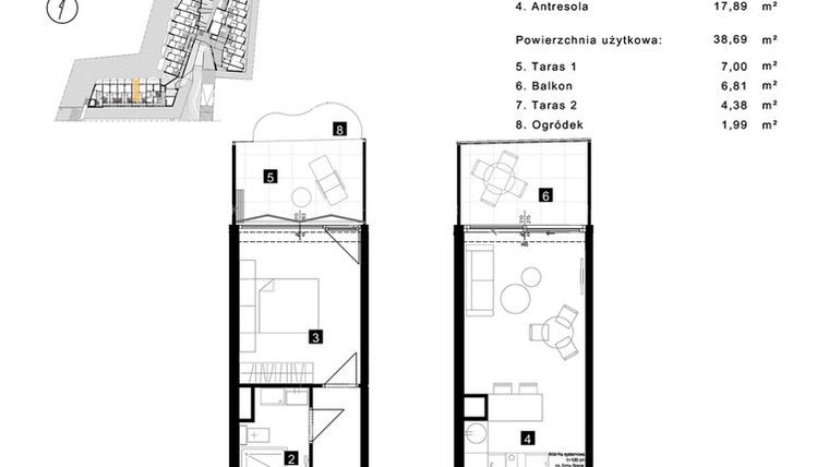 Rzut - Mieszkanie na sprzedaż 2 pokoje o powierzchni 38,69 m² - numer A.0.6 w Cisha Apartamenty Dziwnów
