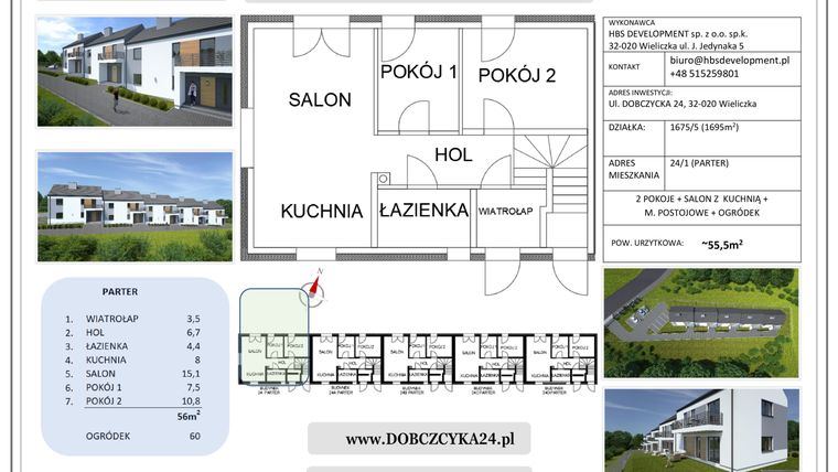Rzut - Mieszkanie na sprzedaż 3 pokoje o powierzchni 55,5 m² - numer 24.1 w Dobczycka 24