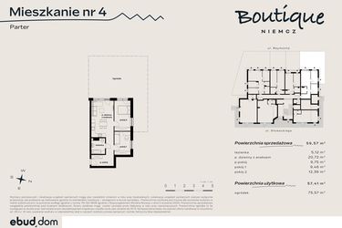 Rzut - Mieszkanie na sprzedaż 3 pokoje o powierzchni 59,57 m² - numer 4 w Boutique NIEMCZ