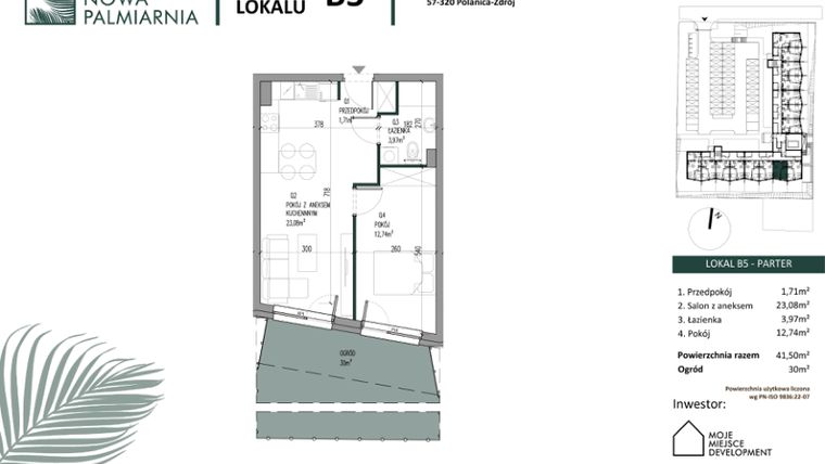 Rzut - Mieszkanie na sprzedaż 2 pokoje o powierzchni 41,5 m² - numer B05 w Nowa Palmiarnia