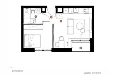 Rzut - Mieszkanie na sprzedaż 1 pokój o powierzchni 33,27 m² - numer 2.05.12 w Katowicka Residence