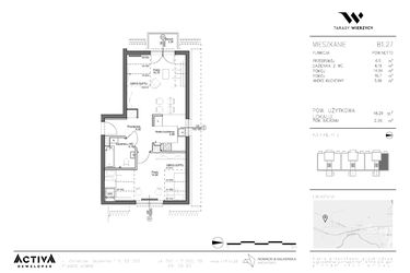 Rzut - Mieszkanie na sprzedaż 2 pokoje o powierzchni 48,29 m² - numer B1.27 w Tarasy Wierzycy