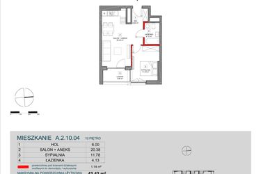 Rzut - Mieszkanie na sprzedaż 2 pokoje o powierzchni 43,43 m² - numer A.2.10.04 w ATAL SKY+ bud. A i B