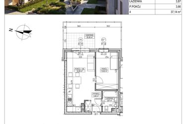 Rzut - Mieszkanie na sprzedaż 2 pokoje o powierzchni 37,14 m² - numer M.B7.00.01 w Osiedle Harmonia bud. B7