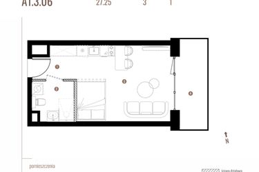 Rzut - Mieszkanie na sprzedaż 1 pokój o powierzchni 27,26 m² - numer A1.3.06 w Belg Apartamenty etap II