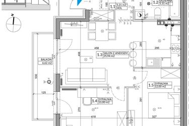 Rzut - Mieszkanie na sprzedaż 3 pokoje o powierzchni 61,55 m² - numer 35B w Osiedle Młodych etap IV