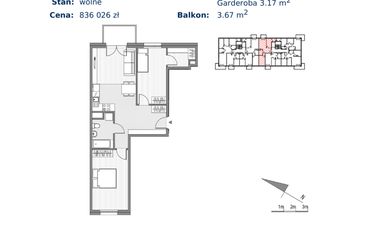 Rzut - Mieszkanie na sprzedaż 3 pokoje o powierzchni 62,39 m² - numer 16 w Glogera bud. H