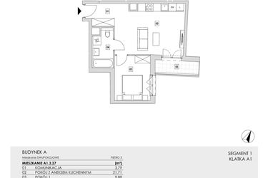 Rzut - Mieszkanie na sprzedaż 2 pokoje o powierzchni 40,21 m² - numer A1.3.27 w Zakole Wisły