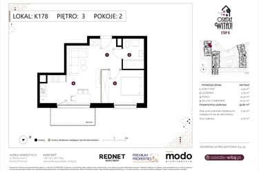 Rzut - Mieszkanie na sprzedaż 2 pokoje o powierzchni 40,22 m² - numer K178 w Osiedle Witaj etap II