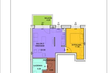 Rzut - Mieszkanie na sprzedaż 2 pokoje o powierzchni 41,9 m² - numer A11 w Osiedle Zuchów