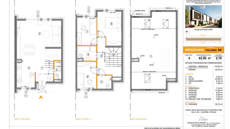 Rzut - Dom na sprzedaż 4 pokoje o powierzchni 82,9 m² - numer 64 w Osiedle Chopina etap II