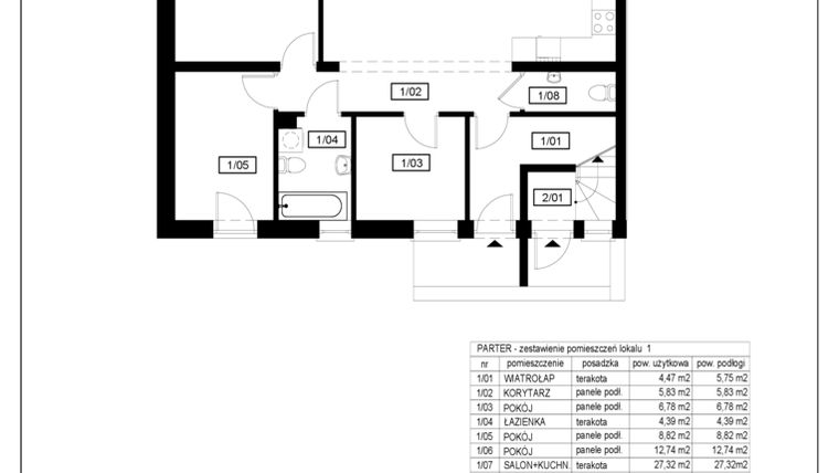 Rzut - Mieszkanie na sprzedaż 4 pokoje o powierzchni 73,77 m² - numer 4 w Osiedle Hallera