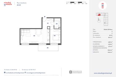 Rzut - Mieszkanie na sprzedaż 2 pokoje o powierzchni 49,3 m² - numer A1.3.2 w Mieszkaj w mieście Załęska od Nowa