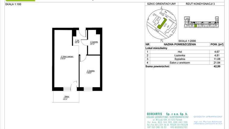 Rzut - Mieszkanie na sprzedaż 2 pokoje o powierzchni 42,5 m² - numer 28/13 w Symfonia Ptasia 28