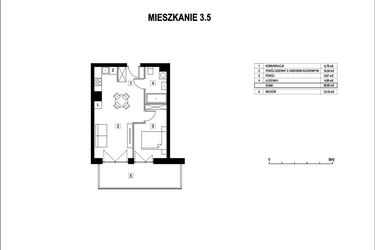 Rzut - Mieszkanie na sprzedaż 2 pokoje o powierzchni 39,69 m² - numer M3.5 w La Vie Art