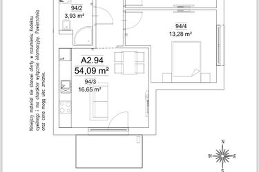Rzut - Mieszkanie na sprzedaż 3 pokoje o powierzchni 54,09 m² - numer 5B/94 w FORTnatura etap II