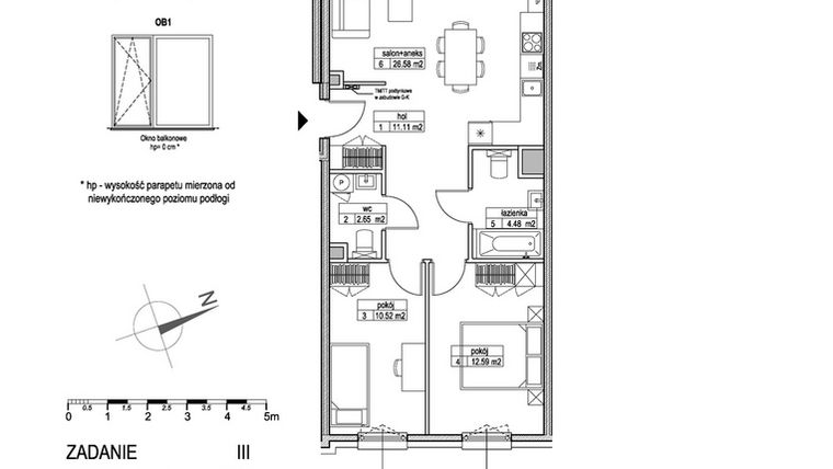 Rzut - Mieszkanie na sprzedaż 3 pokoje o powierzchni 67,84 m² - numer B.1.3.1 w Atut III