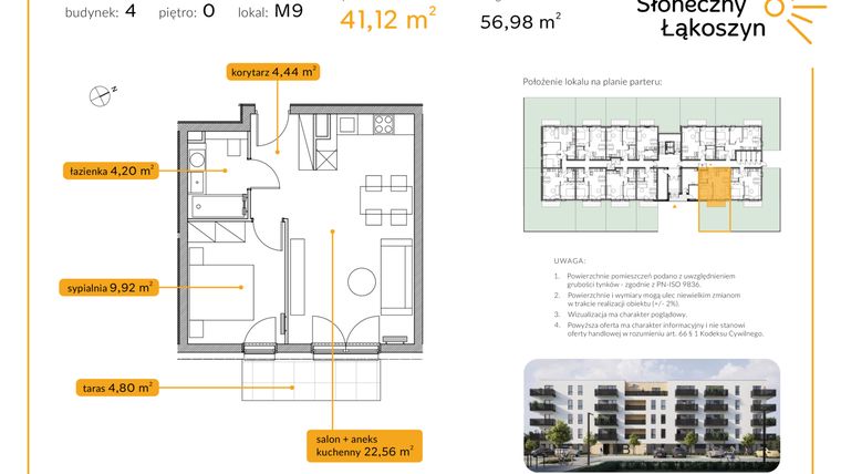 Rzut - Mieszkanie na sprzedaż 2 pokoje o powierzchni 41,12 m² - numer 4/M/0/9 w Osiedle Słoneczny Łąkoszyn bud. 4