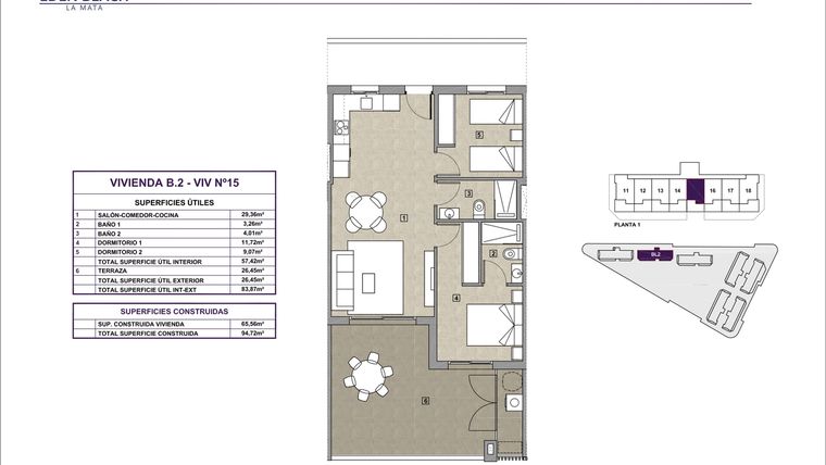 Rzut - Mieszkanie na sprzedaż 2 pokoje o powierzchni 65,56 m² - numer 15 w Eden Beach 2