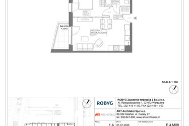 Rzut - Mieszkanie na sprzedaż 2 pokoje o powierzchni 40,32 m² - numer E.4M08 w Nowa Wałowa bud. E