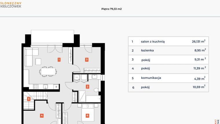 Rzut - Mieszkanie na sprzedaż 4 pokoje o powierzchni 79,33 m² - numer 5N/2 w Słoneczny Kiełczówek etap VI