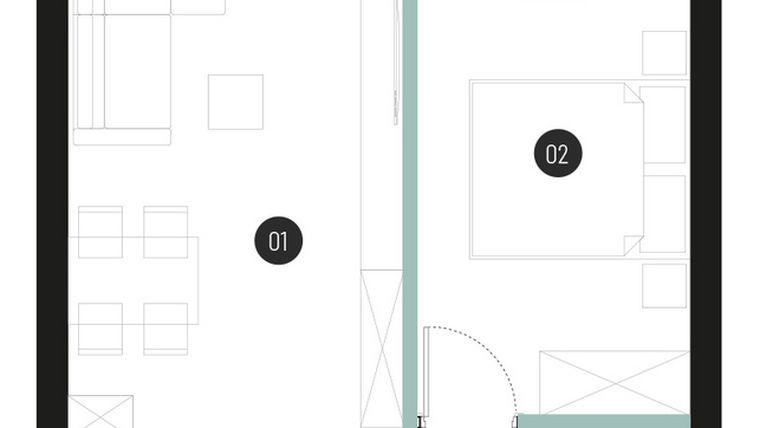 Rzut - Mieszkanie na sprzedaż 2 pokoje o powierzchni 41,77 m² - numer M16 w Atrium House