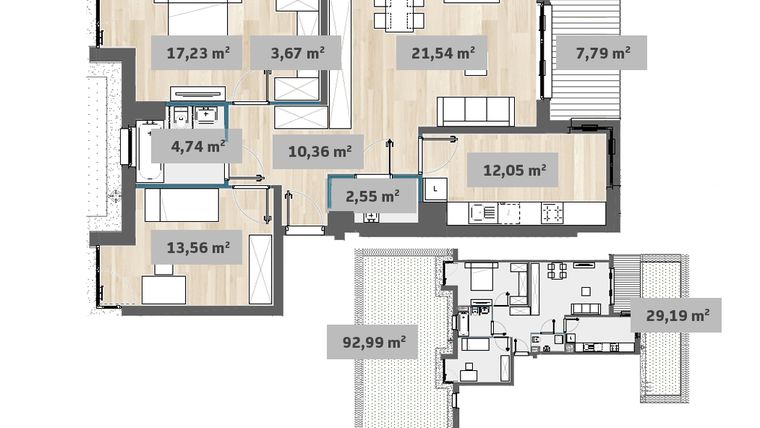 Rzut - Mieszkanie na sprzedaż 3 pokoje o powierzchni 81,95 m² - numer F1.C.00.03 w Sady Żoliborz
