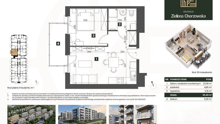 Rzut - Mieszkanie na sprzedaż 2 pokoje o powierzchni 39,4 m² - numer B1.M25 w Osiedle Zielona Chorzowska