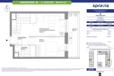 Rzut - Mieszkanie na sprzedaż 2 pokoje o powierzchni 36,4 m² - numer B1_39 w Architektów
