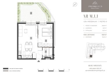 Rzut - Mieszkanie na sprzedaż 2 pokoje o powierzchni 40,81 m² - numer M.1.1 w Zamoyskiego 31