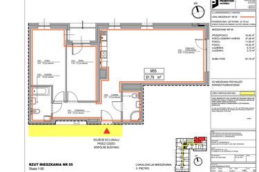 Rzut - Mieszkanie na sprzedaż 3 pokoje o powierzchni 81,79 m² - numer 3.55 w Czerwieńskiego 3