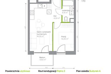 Rzut - Mieszkanie na sprzedaż 2 pokoje o powierzchni 36,77 m² - numer A.3.8 w Jesionowa Vita