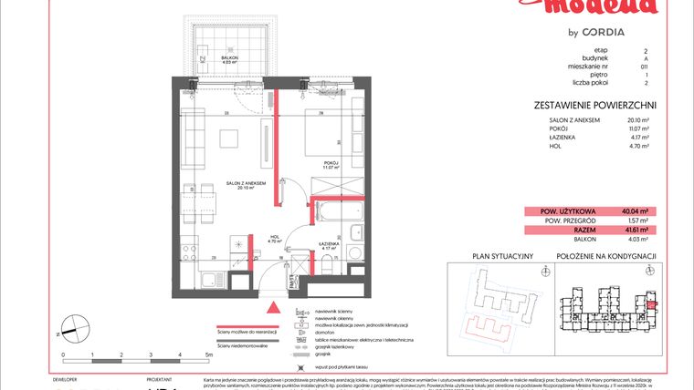 Rzut - Mieszkanie na sprzedaż 2 pokoje o powierzchni 40,04 m² - numer A.011 w Modena II