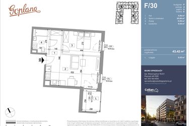 Rzut - Mieszkanie na sprzedaż 2 pokoje o powierzchni 43,42 m² - numer F30 w Goplana budynek F