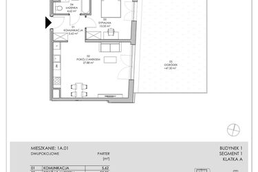 Rzut - Mieszkanie na sprzedaż 2 pokoje o powierzchni 51,45 m² - numer 1A.01 w Skwer Harmonia II