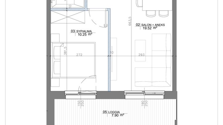 Rzut - Mieszkanie na sprzedaż 2 pokoje o powierzchni 36,88 m² - numer 3.04 w Apartamenty Potulickiego