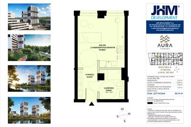 Rzut - Mieszkanie na sprzedaż 1 pokój o powierzchni 26,74 m² - numer A.2.26U w Aura Towers